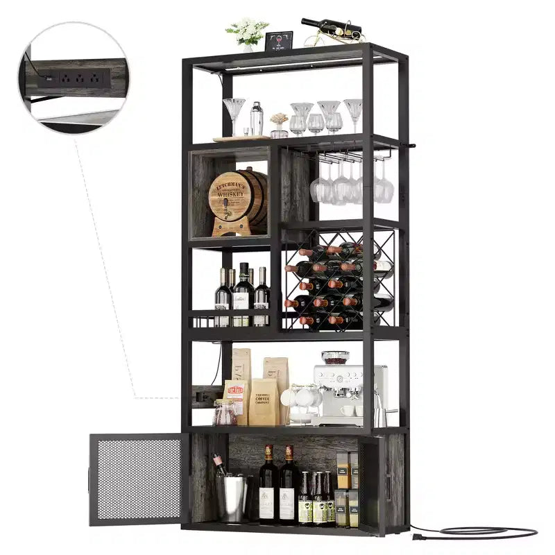 82.6 Tall Wine Bar Cabinet with LED Light and Outlets