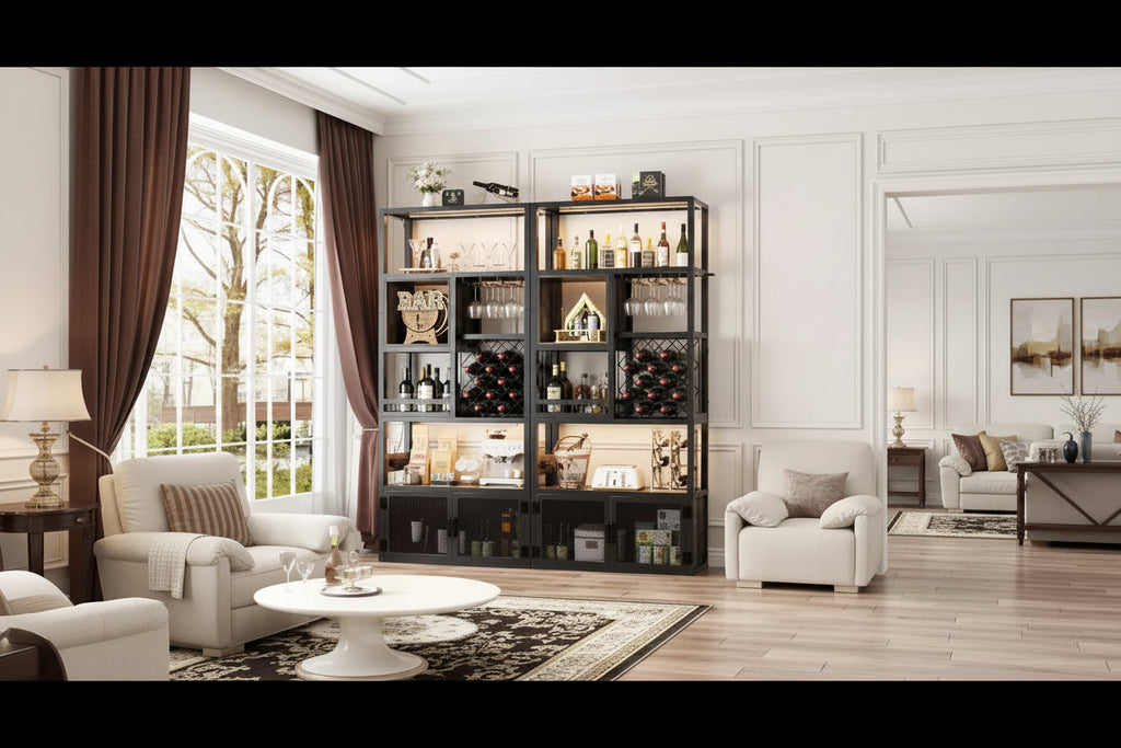 82.6 Tall Wine Bar Cabinet with LED Light and Outlets