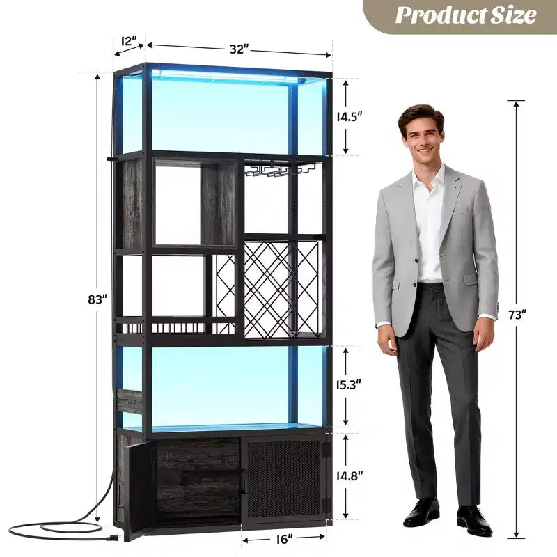 82.6 Tall Wine Bar Cabinet with LED Light and Outlets