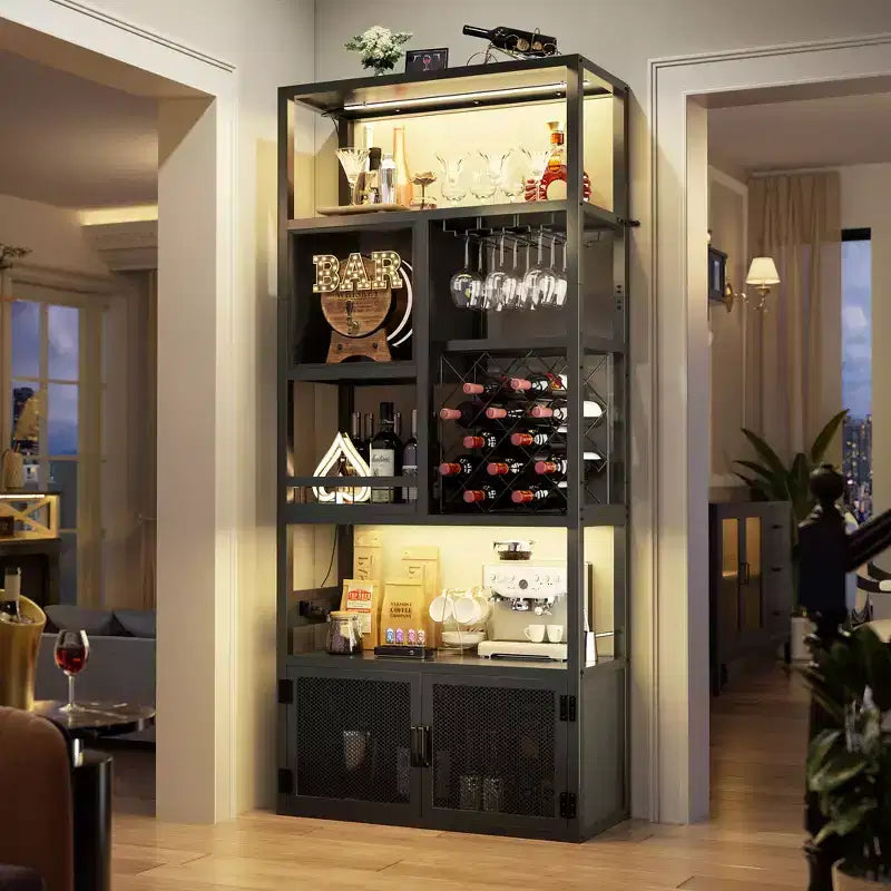 82.6 Tall Wine Bar Cabinet with LED Light and Outlets