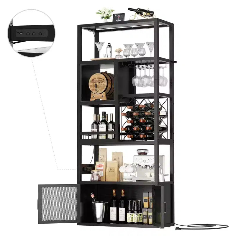 82.6 Tall Wine Bar Cabinet with LED Light and Outlets