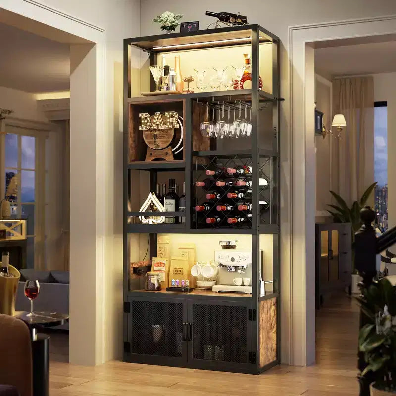 82.6 Tall Wine Bar Cabinet with LED Light and Outlets