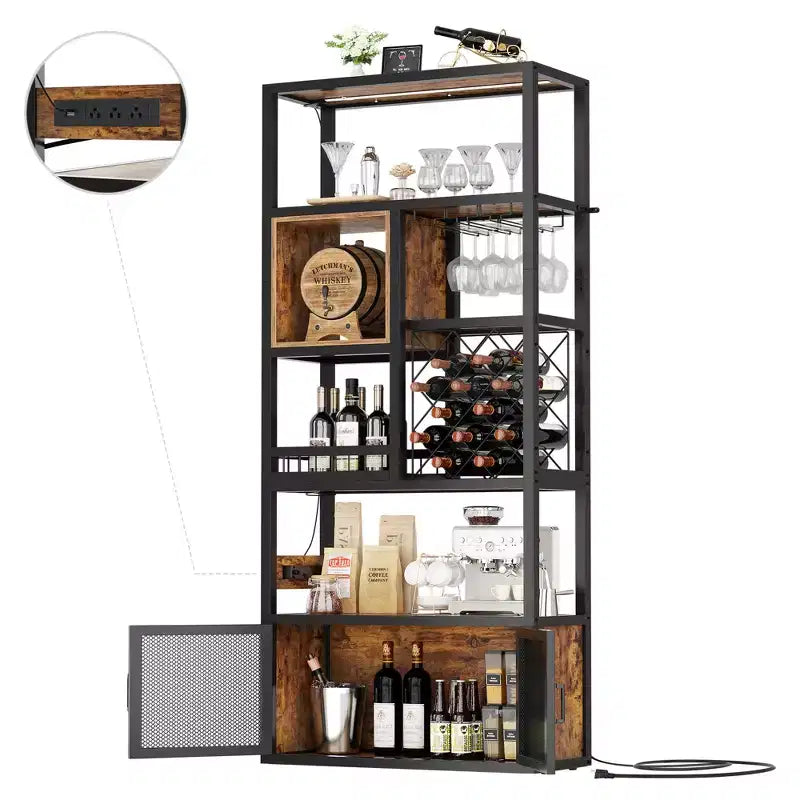 82.6 Tall Wine Bar Cabinet with LED Light and Outlets