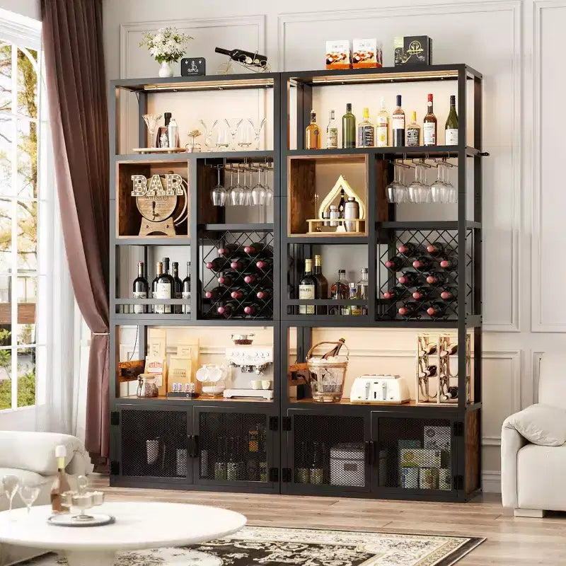 82.6 Tall Wine Bar Cabinet with LED Light and Outlets