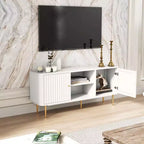 Mid Century Modern TV Stand with Fluted Doors, 55/60/65 inch White Entertainment Center with Storage, Media Console for Living Room, Bedroom