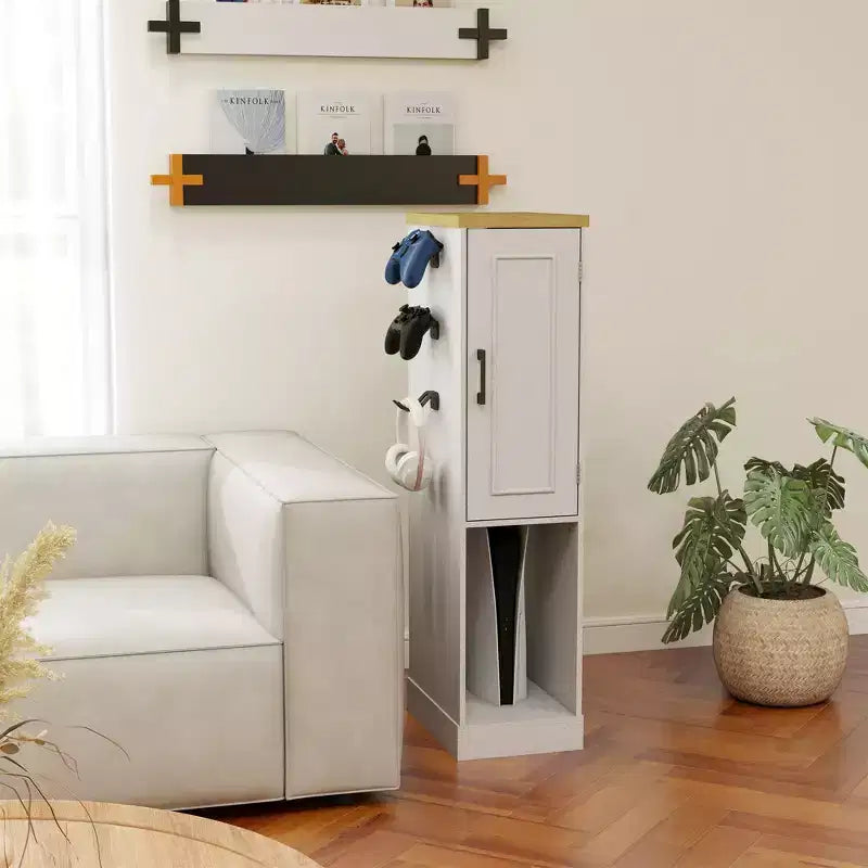 Antique White Media Storage Cabinet with Shelves and Drawers