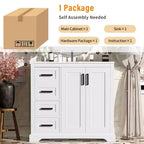 36 White Bathroom Vanity with Sink, Bathroom Floor Cabinet with Soft-Close Door, Adjustable Shelf & 3 Drawers