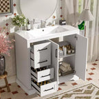 36 White Bathroom Vanity with Sink, Bathroom Floor Cabinet with Soft-Close Door, Adjustable Shelf & 3 Drawers