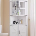 Tall Corner Cabinet, Farmhouse Corner Storage Cabinet with Glass Door & Adjustable Shelves, Bathroom Cabinet