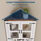 Tall Corner Cabinet, Farmhouse Corner Storage Cabinet with Glass Door & Adjustable Shelves, Bathroom Cabinet