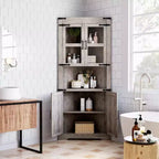 Tall Corner Cabinet, Farmhouse Corner Storage Cabinet with Glass Door & Adjustable Shelves, Bathroom Cabinet