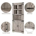 Tall Corner Cabinet, Farmhouse Corner Storage Cabinet with Glass Door & Adjustable Shelves, Bathroom Cabinet