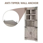 Tall Corner Cabinet, Farmhouse Corner Storage Cabinet with Glass Door & Adjustable Shelves, Bathroom Cabinet