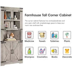 Tall Corner Cabinet, Farmhouse Corner Storage Cabinet with Glass Door & Adjustable Shelves, Bathroom Cabinet