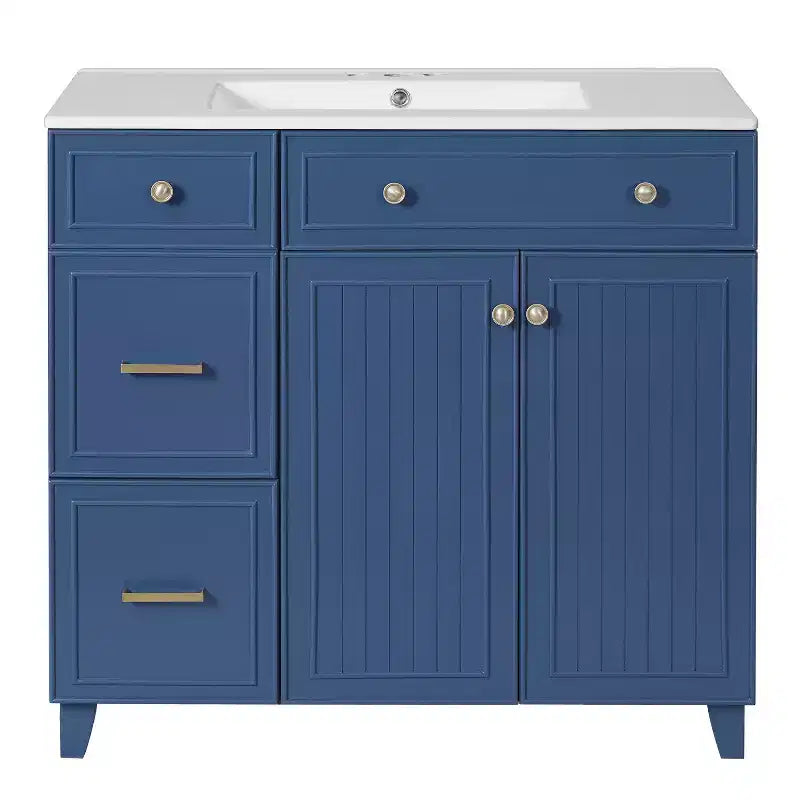 36 Bathroom Vanity Sink with Drawers and Adjustable Shelves, Modern Storage Cabinet with Soft Close Doors