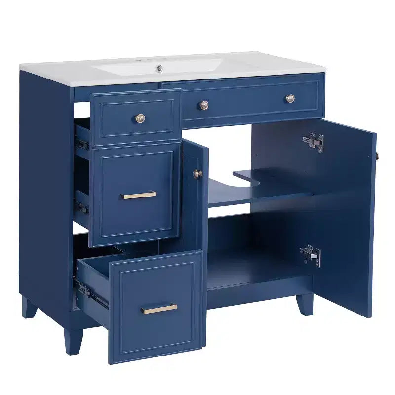 36 Bathroom Vanity Sink with Drawers and Adjustable Shelves, Modern Storage Cabinet with Soft Close Doors