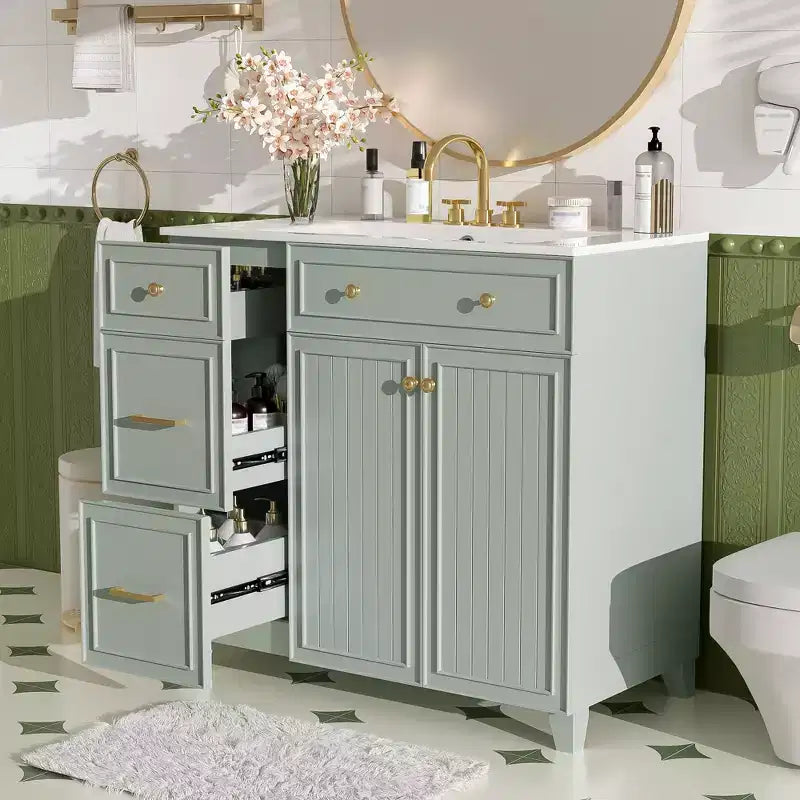 36 Bathroom Vanity Sink with Drawers and Adjustable Shelves, Modern Storage Cabinet with Soft Close Doors