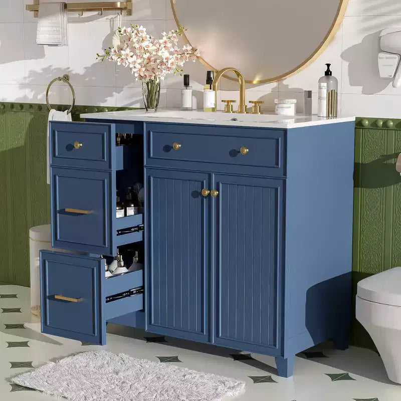 36 Bathroom Vanity Sink with Drawers and Adjustable Shelves, Modern Storage Cabinet with Soft Close Doors