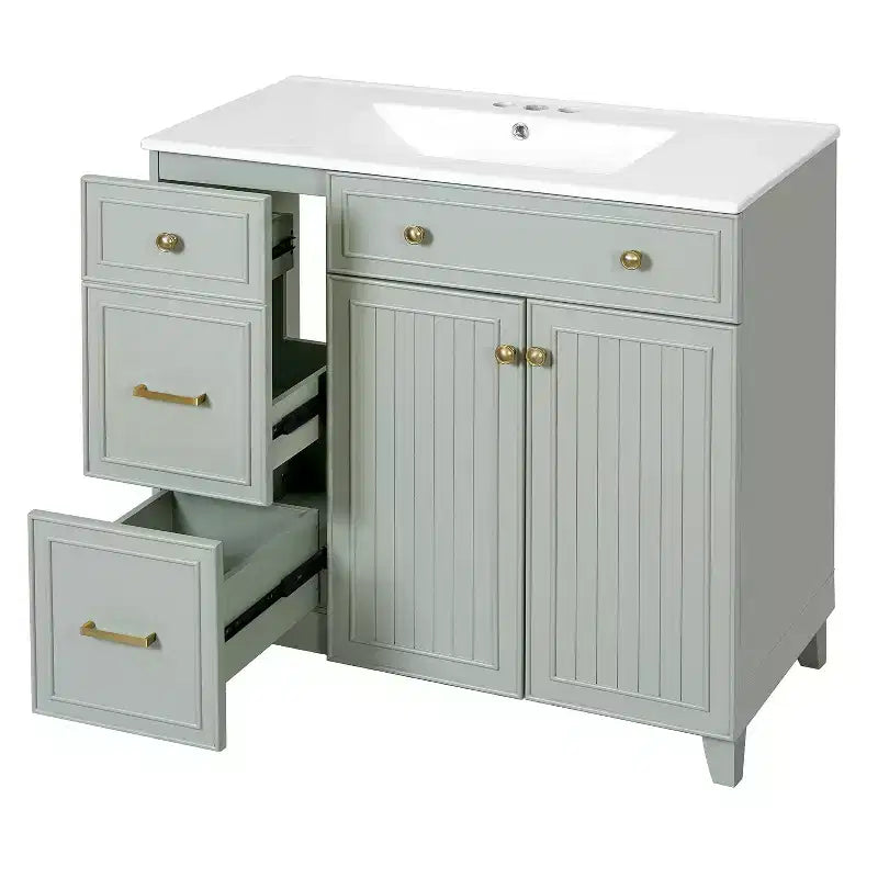 36 Bathroom Vanity Sink with Drawers and Adjustable Shelves, Modern Storage Cabinet with Soft Close Doors