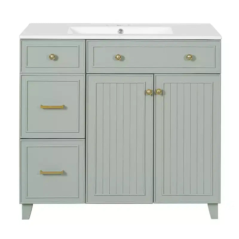 36 Bathroom Vanity Sink with Drawers and Adjustable Shelves, Modern Storage Cabinet with Soft Close Doors