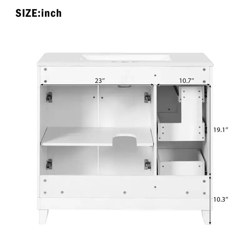 36 Bathroom Vanity Sink with Drawers and Adjustable Shelves, Modern Storage Cabinet with Soft Close Doors