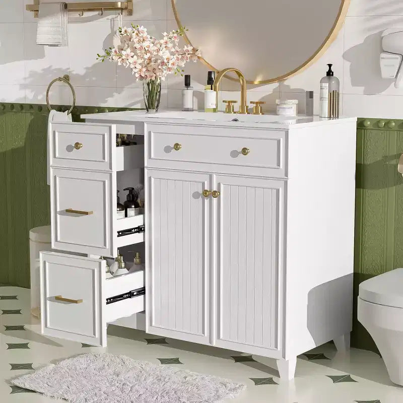 36 Bathroom Vanity Sink with Drawers and Adjustable Shelves, Modern Storage Cabinet with Soft Close Doors