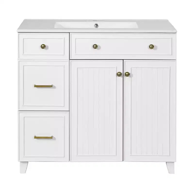 36 Bathroom Vanity Sink with Drawers and Adjustable Shelves, Modern Storage Cabinet with Soft Close Doors