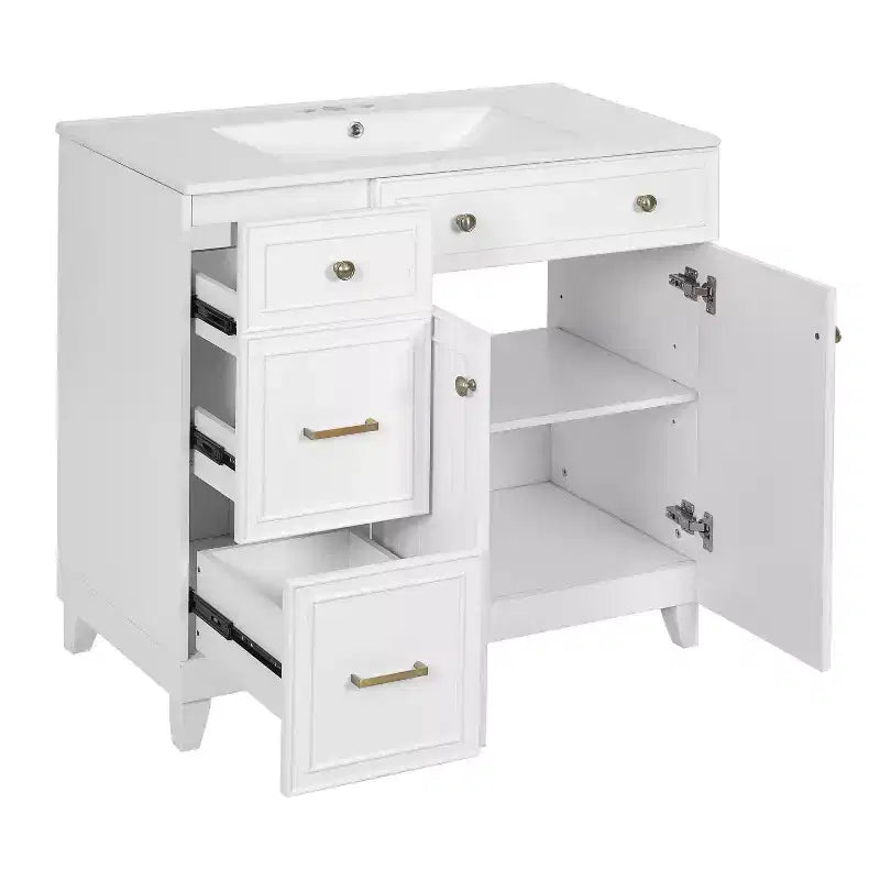 36 Bathroom Vanity Sink with Drawers and Adjustable Shelves, Modern Storage Cabinet with Soft Close Doors