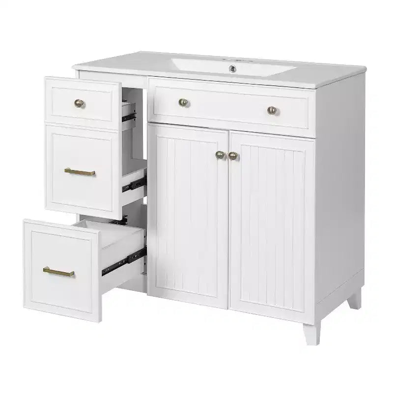 36 Bathroom Vanity Sink with Drawers and Adjustable Shelves, Modern Storage Cabinet with Soft Close Doors
