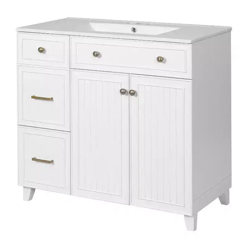 36 Bathroom Vanity Sink with Drawers and Adjustable Shelves, Modern Storage Cabinet with Soft Close Doors