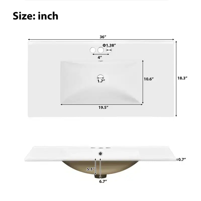 36 Bathroom Vanity Sink with Drawers and Adjustable Shelves, Modern Storage Cabinet with Soft Close Doors