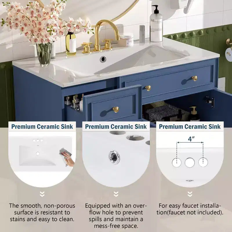 36 Bathroom Vanity Sink with Drawers and Adjustable Shelves, Modern Storage Cabinet with Soft Close Doors