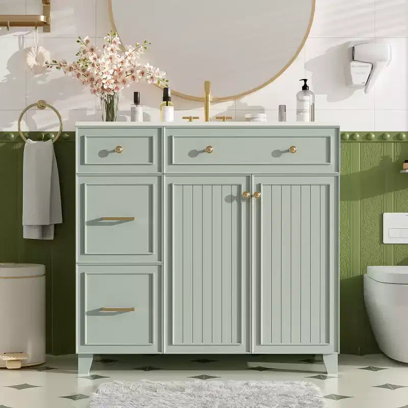 36 Bathroom Vanity Sink with Drawers and Adjustable Shelves, Modern Storage Cabinet with Soft Close Doors
