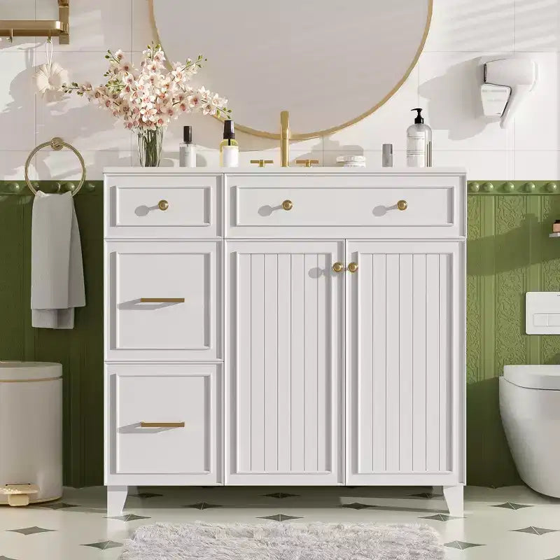 36 Bathroom Vanity Sink with Drawers and Adjustable Shelves, Modern Storage Cabinet with Soft Close Doors