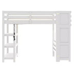 Loft Bed with Shelves, Storage Staircase, Small Wardrobe and White LED Light
