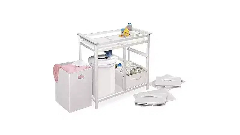 Modern Baby Changing Table with 3 Storage Baskets & Laundry Hamper, Safety Rails, Mattress Pad, Nursery Organizer