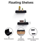 14.96 Black Floating Shelf invisible-bracket wood wall mount, perfect bathroom/bedroom/kitchen decor or book/plant display, easy install.