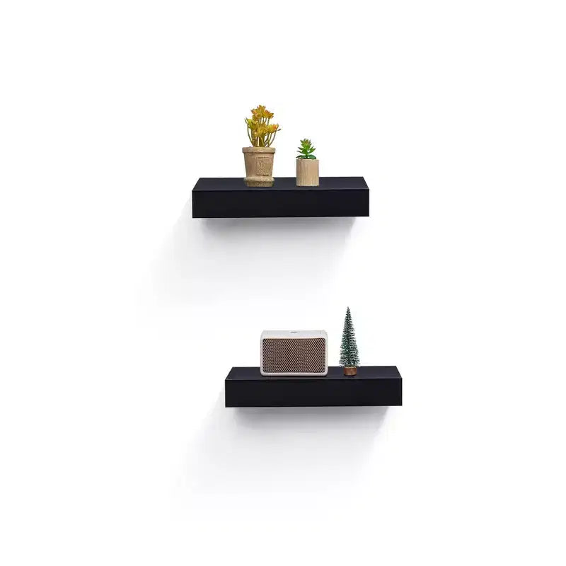 14.96 Black Floating Shelf invisible-bracket wood wall mount, perfect bathroom/bedroom/kitchen decor or book/plant display, easy install.