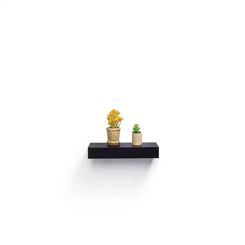 14.96 Black Floating Shelf invisible-bracket wood wall mount, perfect bathroom/bedroom/kitchen decor or book/plant display, easy install.