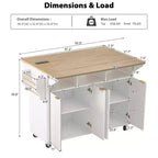 Fluted Kitchen Island with 2 Drop Leaf, Kitchen Storage Cart with Charging Station, Spice Rack, Storage Cabinet for Kitchen, Dining Room