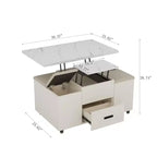 Modern lift-up coffee table with 4 stools, expandable design, hidden storage, 2 drawersspace-saving folding dining table for living room.
