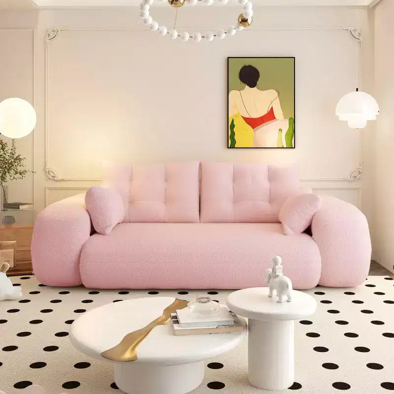 MAYEERTY 78.7 Multifunctional Foldable Sofa Bed, 3-in-1 Teddy Fabric Foam Filled Sleepder Sofa Bed Pink