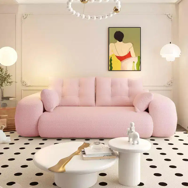 MAYEERTY 78.7 Multifunctional Foldable Sofa Bed, 3-in-1 Teddy Fabric Foam Filled Sleepder Sofa Bed Pink