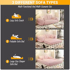 78.7 Multifunctional Foldable Sofa Bed, 3-in-1 Teddy Fabric Foam Filled Sleepder Sofa Bed Pink