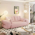 78.7 Multifunctional Foldable Sofa Bed, 3-in-1 Teddy Fabric Foam Filled Sleepder Sofa Bed Pink