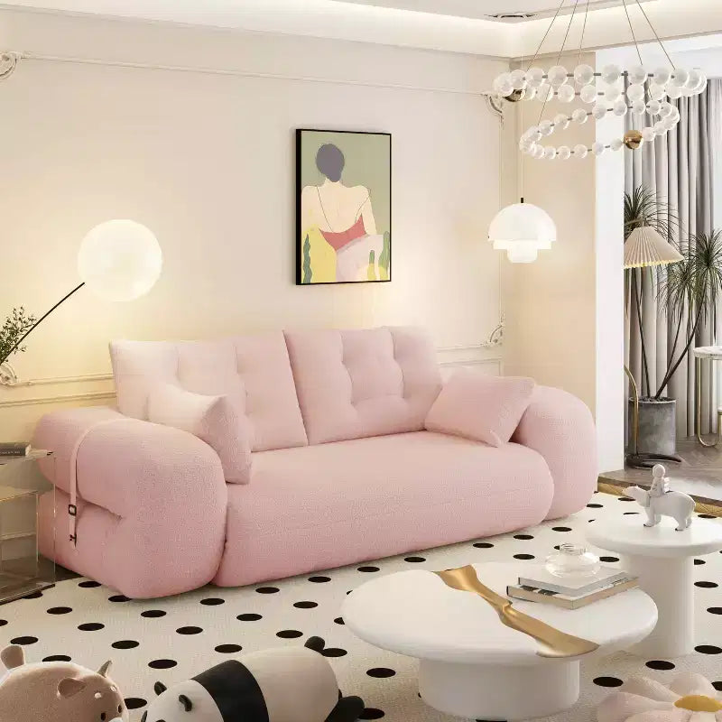 78.7 Multifunctional Foldable Sofa Bed, 3-in-1 Teddy Fabric Foam Filled Sleepder Sofa Bed Pink