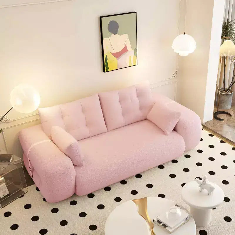 78.7 Multifunctional Foldable Sofa Bed, 3-in-1 Teddy Fabric Foam Filled Sleepder Sofa Bed Pink