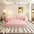 78.7 Multifunctional Foldable Sofa Bed, 3-in-1 Teddy Fabric Foam Filled Sleepder Sofa Bed Pink