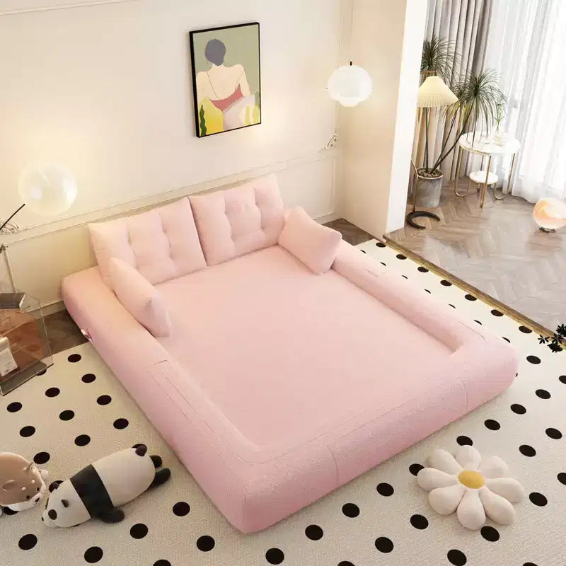78.7 Multifunctional Foldable Sofa Bed, 3-in-1 Teddy Fabric Foam Filled Sleepder Sofa Bed Pink