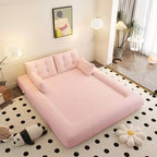 78.7 Multifunctional Foldable Sofa Bed, 3-in-1 Teddy Fabric Foam Filled Sleepder Sofa Bed Pink